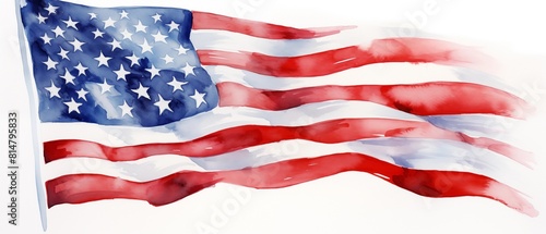 Watercolor painting of the American flag with stars and stripes