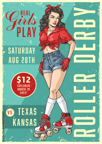 Roller derby vintage sticker colorful