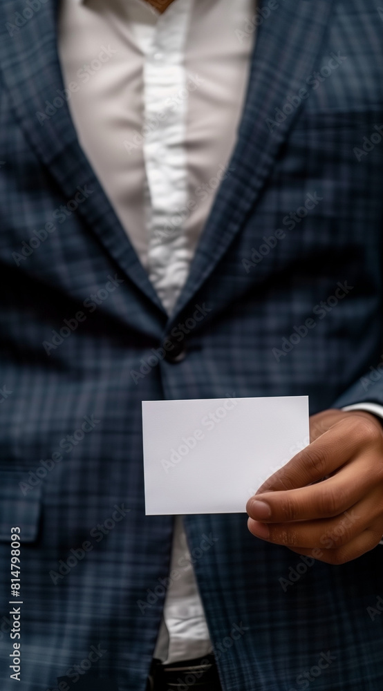 A business man wearing a suit, holding a blank white card in hand, in the style of a mockup, high resolution photography, a high quality photo realistic portrait, good lighting, a close up shot of han A business man wearing a suit, holding a blank white card in hand, in the style of a mockup, high resolution photography, a high quality photo realistic portrait, good lighting, a close up shot of han
