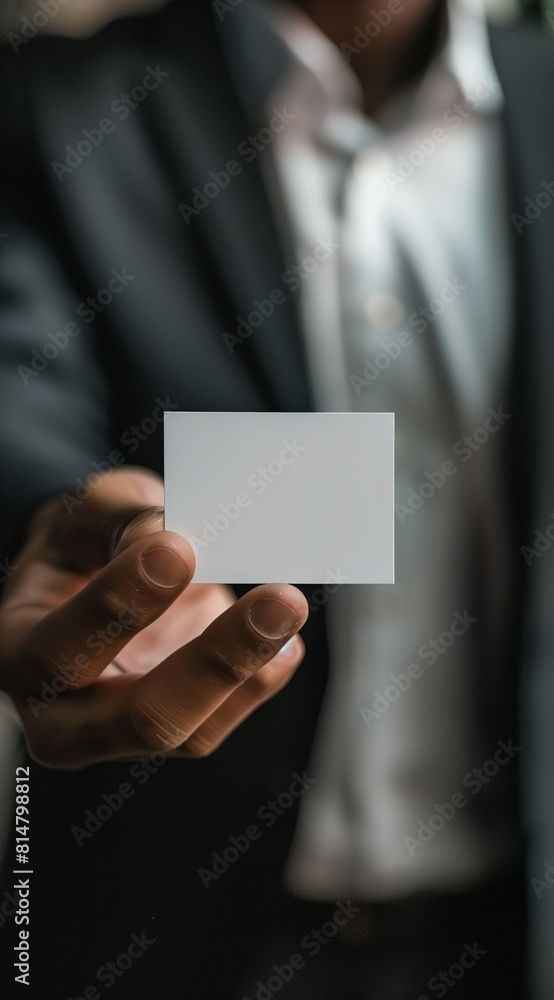 A business man wearing a suit, holding a blank white card in hand, in the style of a mockup, high resolution photography, a high quality photo realistic portrait, good lighting, a close up shot of han A business man wearing a suit, holding a blank white card in hand, in the style of a mockup, high resolution photography, a high quality photo realistic portrait, good lighting, a close up shot of han