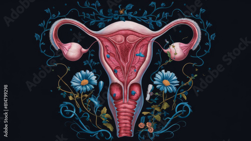 Flowering of femininity: floral illustration of the female reproductive system photo