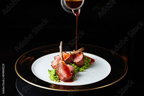 Lamb chops with a gravy pour