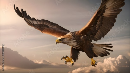 Hunter eagle flying, 3d render photo