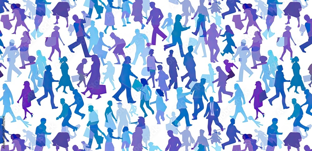 People profile heads Seamless pattern of a crowd of many different people profile