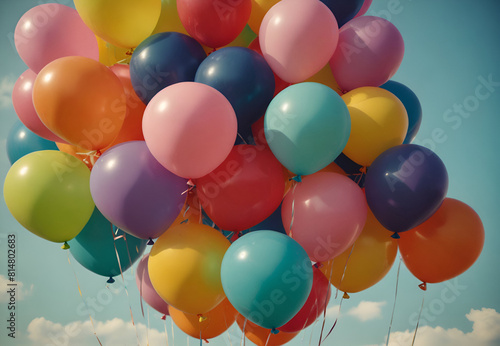 multicolor balloons with a retro instagram filter effect  concept of happy birthday.