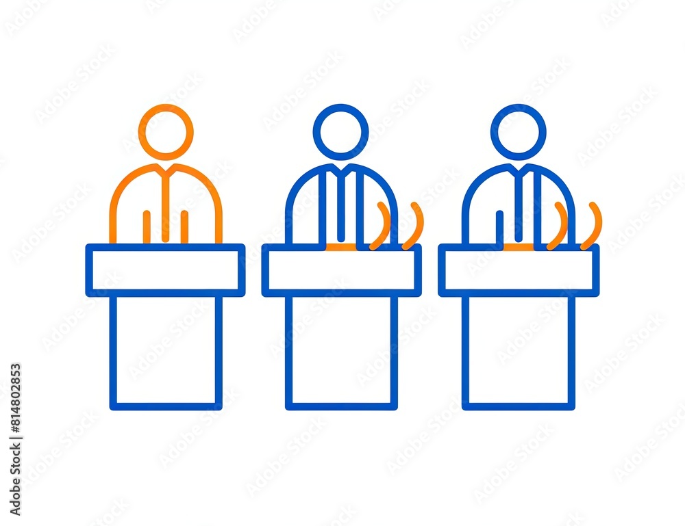Fototapeta premium people icon with blue and orange line standing on podium. Human Resource Management, Selection, leadership, Gold stars