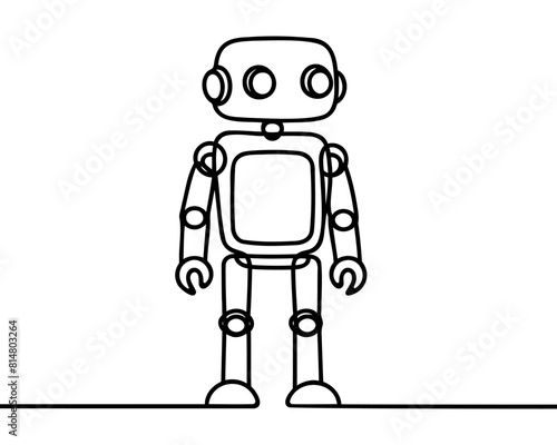Continuous one line drawing toy robot for kids. Retro robot vintage toys. Friendly mechanism. Children's toy robot