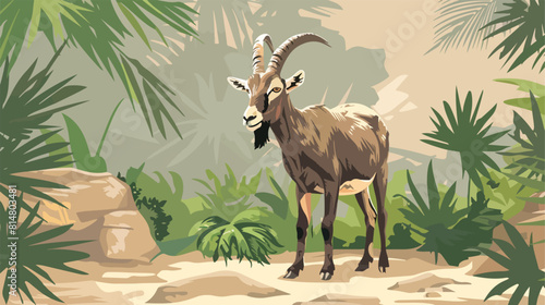 Wild goat in zoological garden style vector design photo