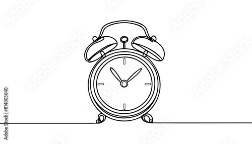 Continuous line drawing of alarm clock. alarm clock icon in single line doodle style. Alarm clock on white background.
