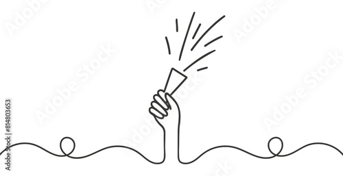 confetti party popper icon, fireworks logo, flat design. Firecracker for the holiday. Continuous one line drawing.