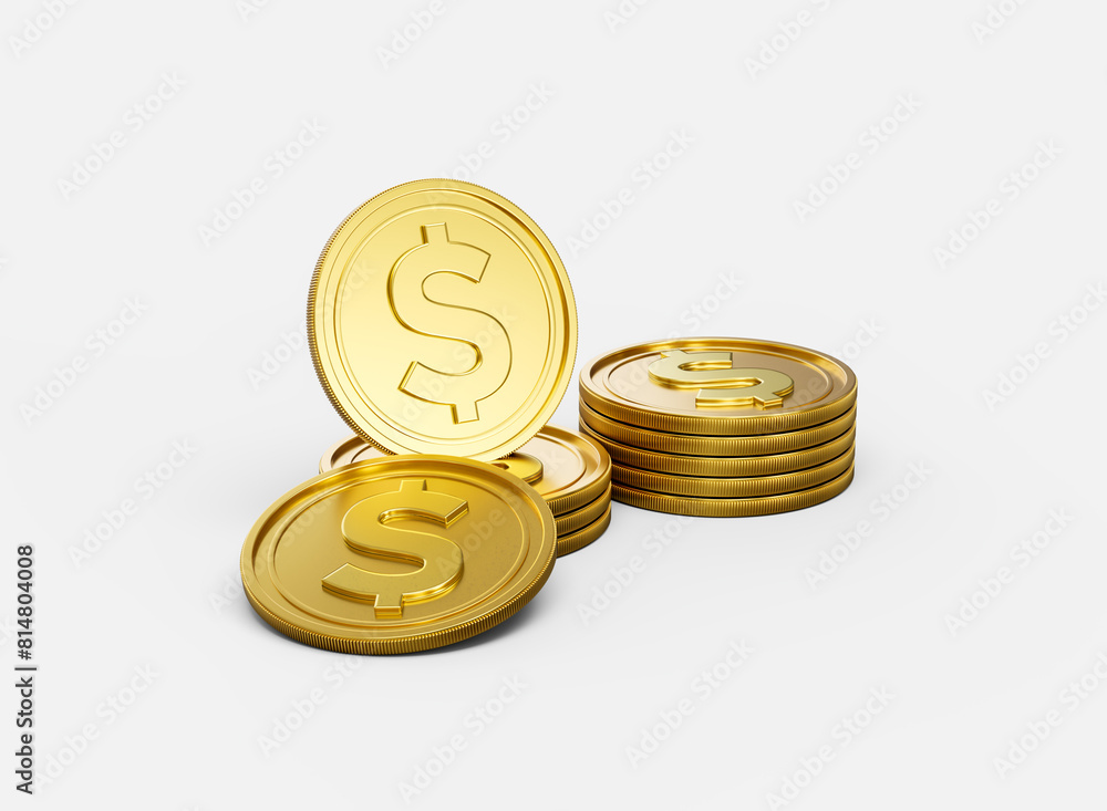 3d Stack Of Golden US Dollar Coins Shiny Rounded Coins Stack On White Background 3d Illustration 3d Stack Of Golden US Dollar Coins Shiny Rounded Coins Stack On White Background 3d Illustration