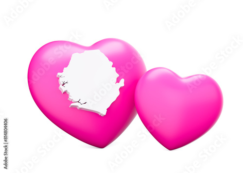 Shiny Pink Hearts With White Map Of Sierra Leone Isolated On White Background 3d Illustration