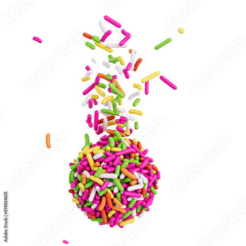 Colorful Sprinkles Or Meises Falling From Top On Brigadeiro Brazilian Dessert Ball 3D Illustration