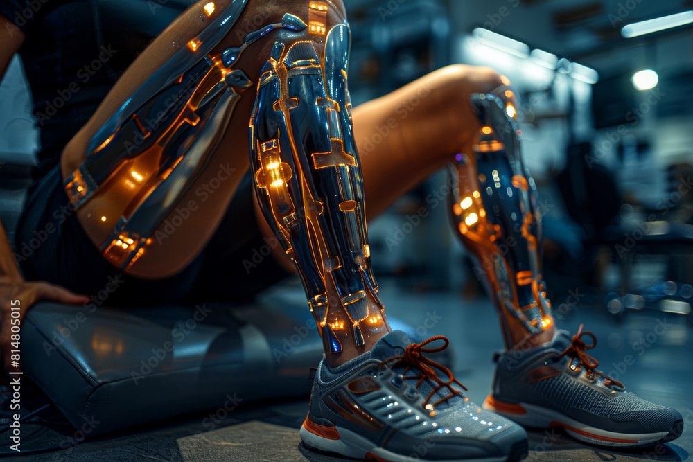 A person undergoing physical therapy to rehabilitate injured muscles and regain strength and mobility. Concept of rehabilitation and physical recovery. Generative Ai. A person undergoing physical therapy to rehabilitate injured muscles and regain strength and mobility. Concept of rehabilitation and physical recovery. Generative Ai.