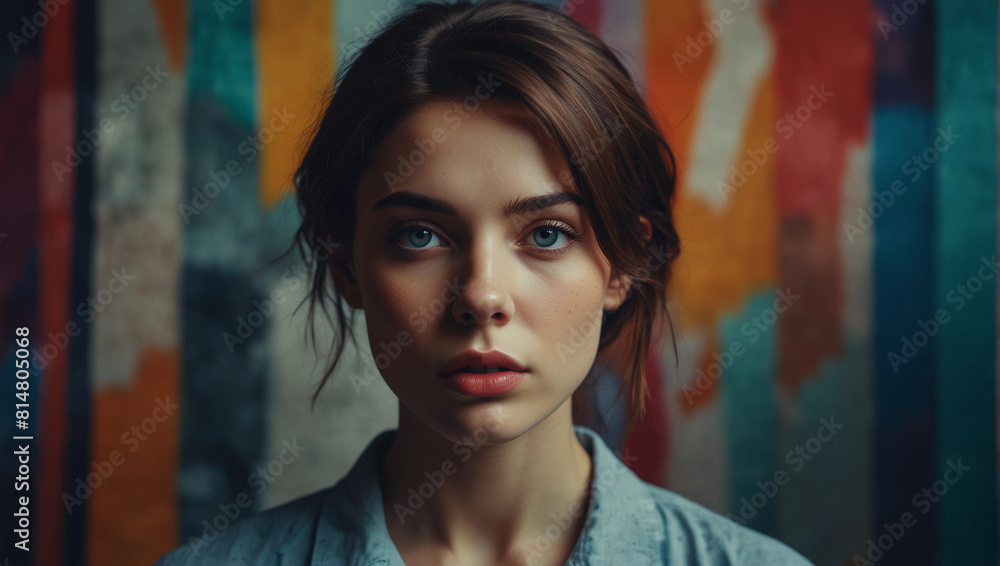 Fototapeta premium Trendy collage composition, Abstract modern art collage portrait of young tender woman