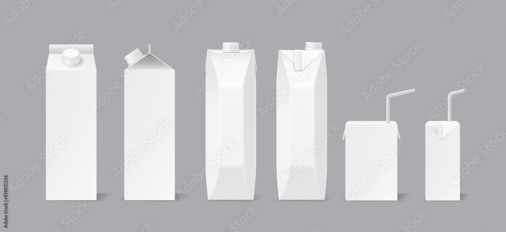 Blank drink packs of different sizes realistic vector illustration set ...