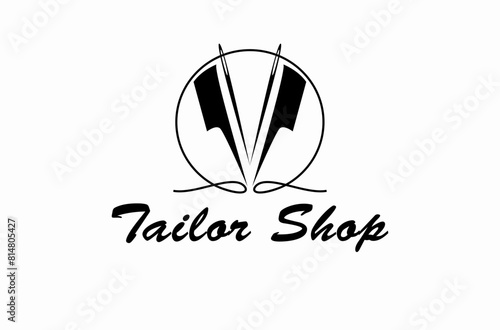 Clothes tailor logo, with illustration of sewing needle and clothes, design vector