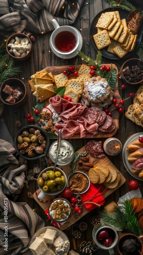 Table with a variety of food on it. Food background. Vertical background