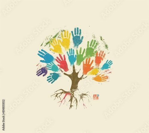 Hands in the form of a tree isolated, white background, Diverse community and the values of philanthropy, humanitarianism, and charity.