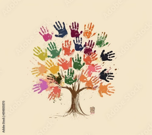 Hands in the form of a tree isolated  white background  Diverse community and the values of philanthropy  humanitarianism  and charity.