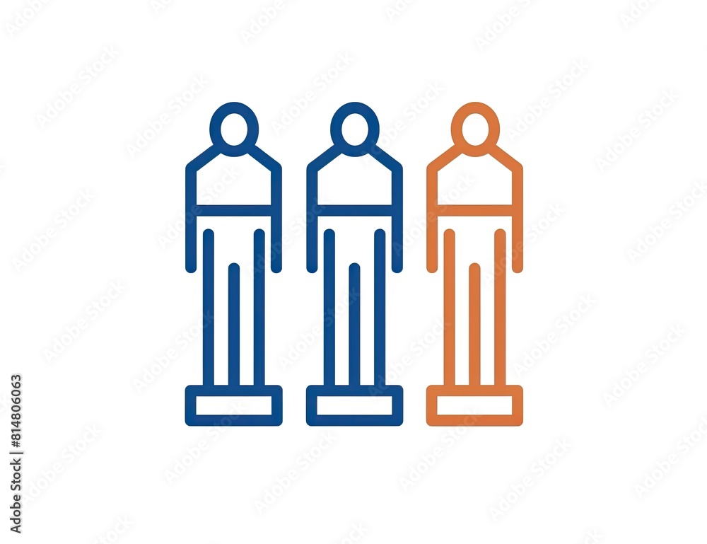 people icon with blue and orange line standing on podium. Human Resource Management, Selection, leadership, Gold stars people icon with blue and orange line standing on podium. Human Resource Management, Selection, leadership, Gold stars
