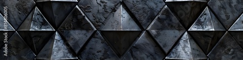 black grunge background with dark gray diamond shapes, grungy metallic texture, dark and moody, black and white, minimalistic, grain effect, high contrast, ultra wide angle, in the style