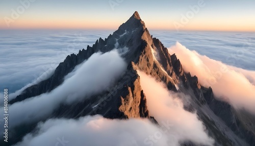 A rugged mountain peak rising above the clouds upscaled_4 #814806088