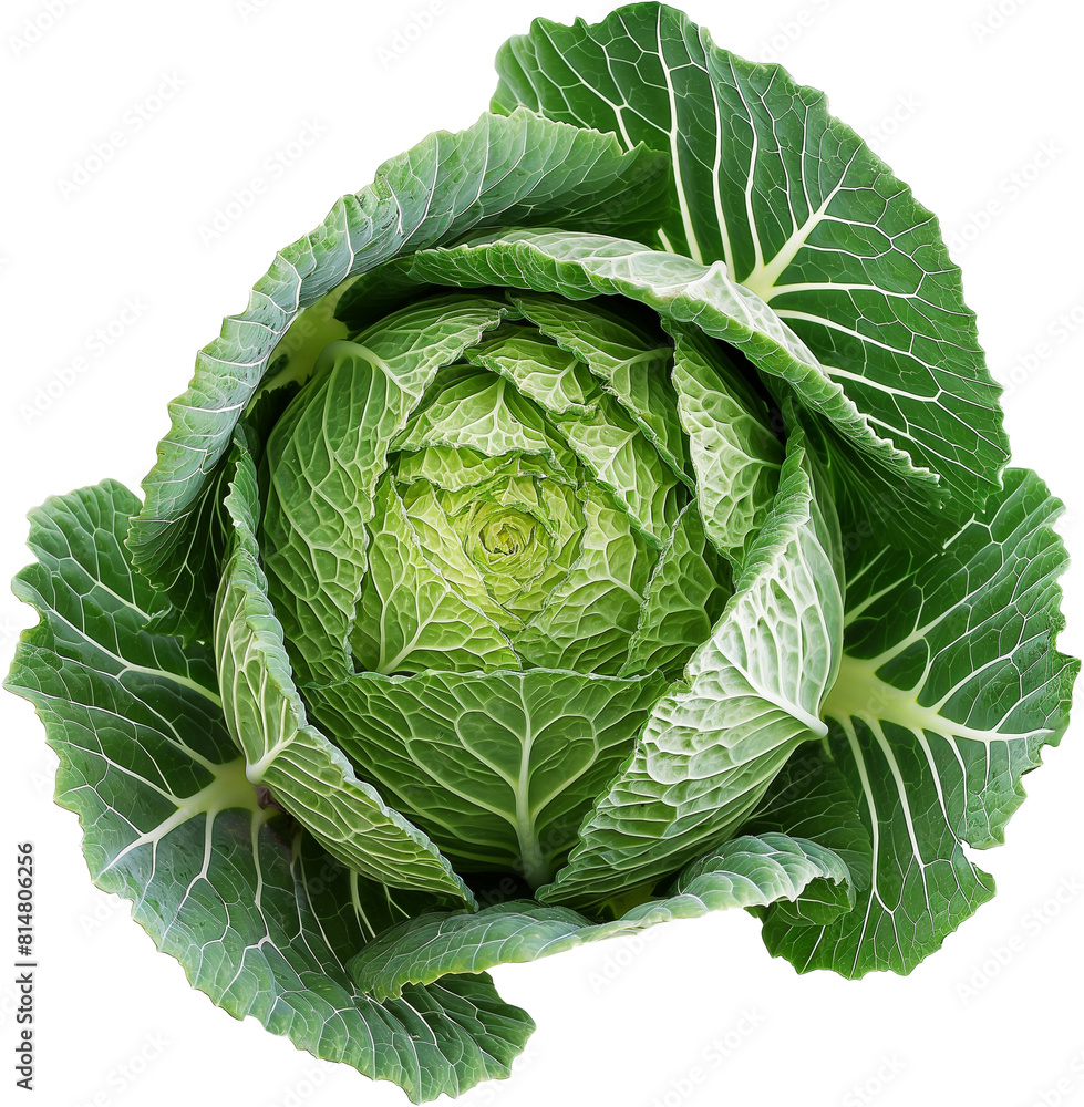 Fototapeta premium A vibrant green cabbage with tightly packed leaves. 
