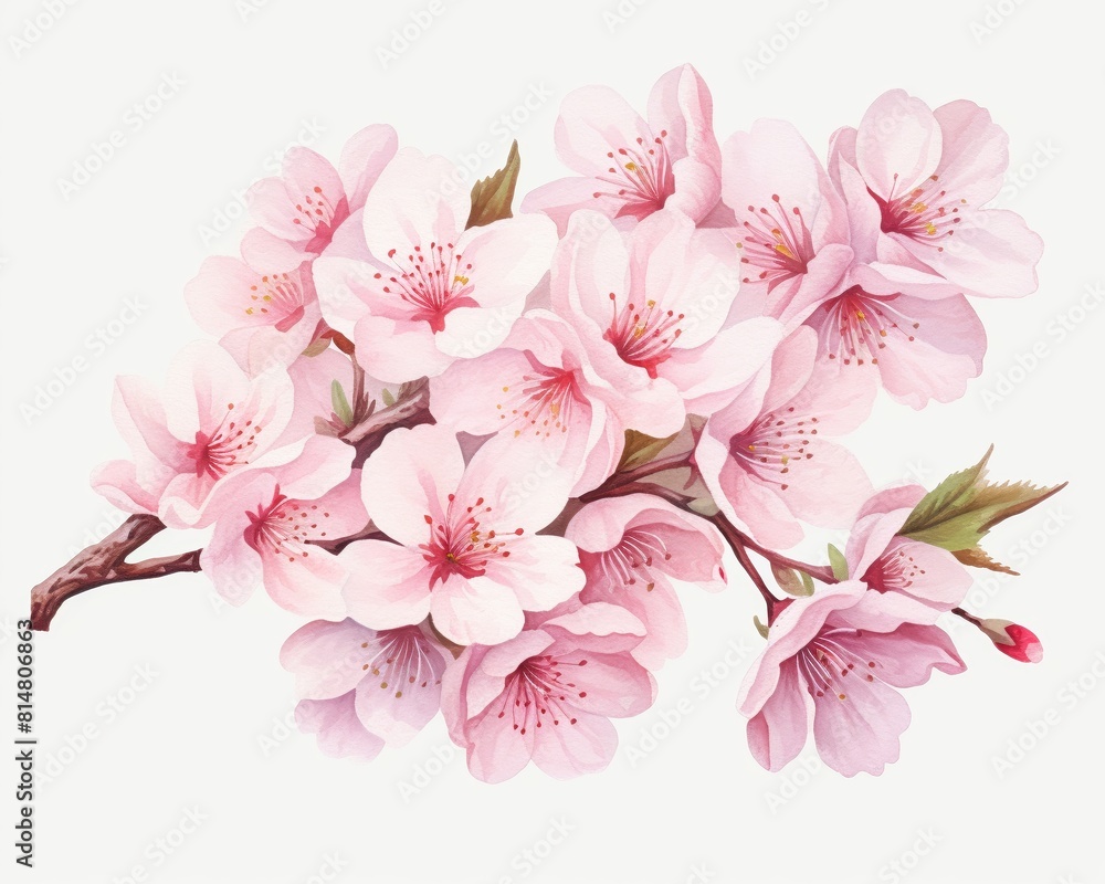 3D closeup watercolor hand drawing, Sakura in full bloom, 3D render, illustration, minimalist