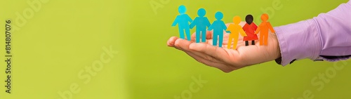 Diversity, Inclusion, and Equality Concept - Paper people silhouettes on hands, promoting mutual respect in a diverse society