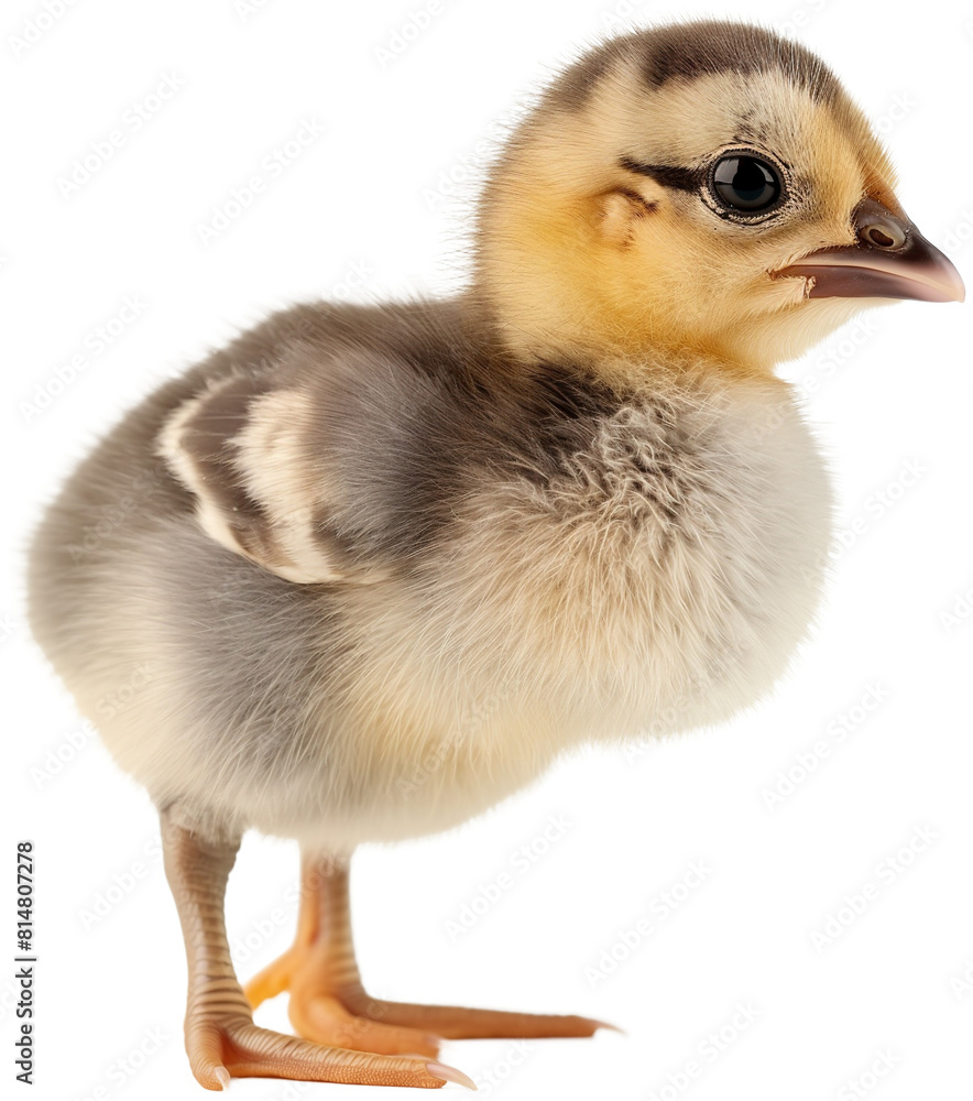 A fluffy baby chick standing and looking to the side.
A fluffy baby chick standing and looking to the side.