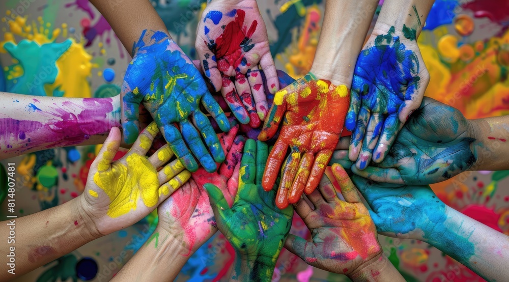 Obraz premium Colorful Hands United in Cultural Celebration