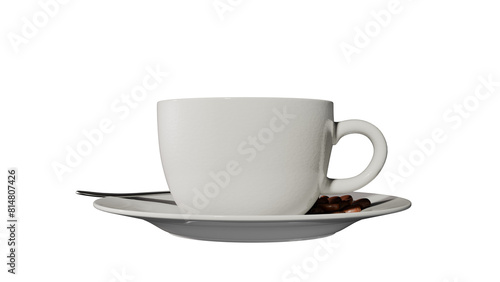 a white cup and saucer with a spoon on a saucer