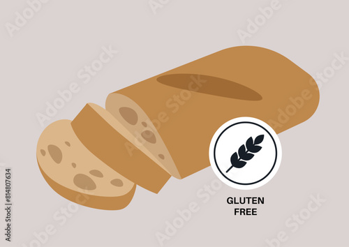 Sliced Gluten-Free Loaf on a Neutral Backdrop accompanied by a dietary label