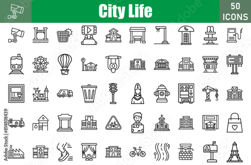 City Life Icons Set.Perfect Pixel.Vector Illustration