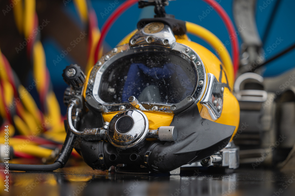 Fototapeta premium Closeup photo of commercial diving helmet