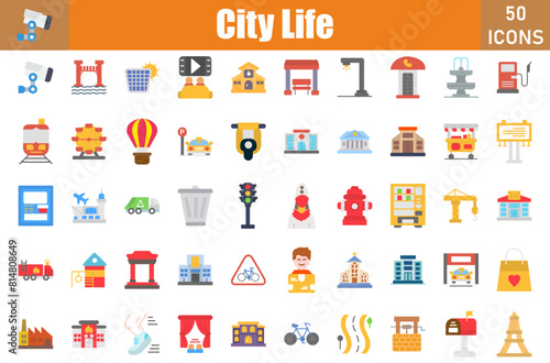 City Life Icons Set.Perfect Pixel.Vector Illustration