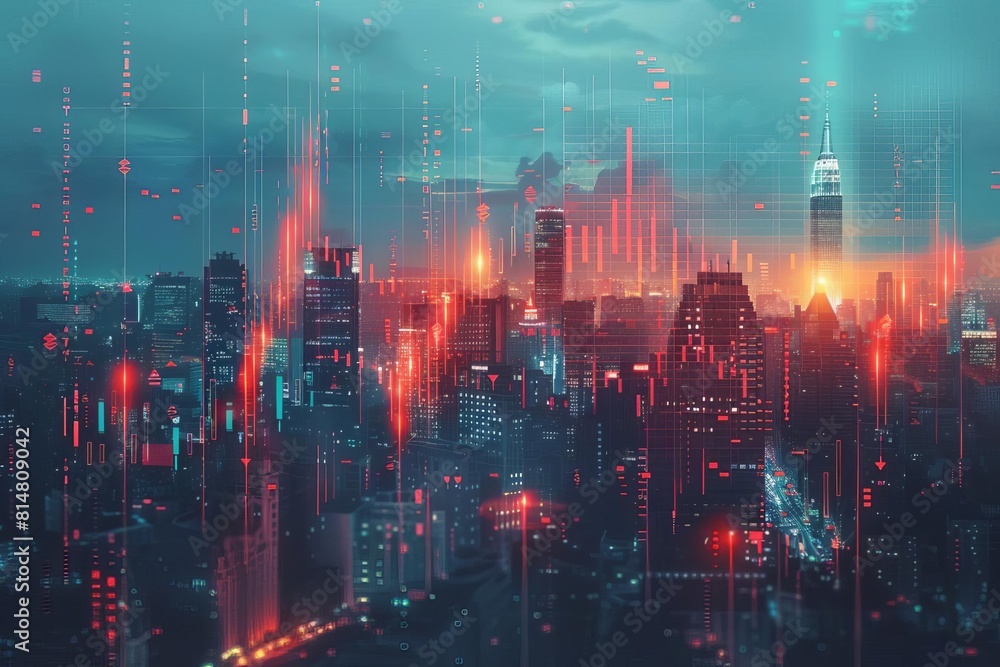 Naklejka premium A digital painting of a cityscape at night