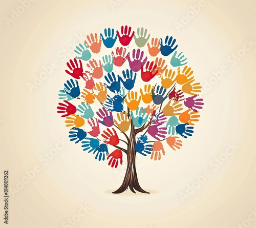 Hands in the form of a tree isolated, white background, Diverse community and the values of philanthropy, humanitarianism, and charity.