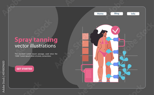 Sun-kissed spray tanning session. A woman achieves an even bronzed look.