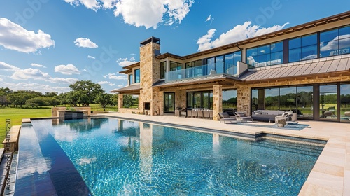 A large house with a pool.