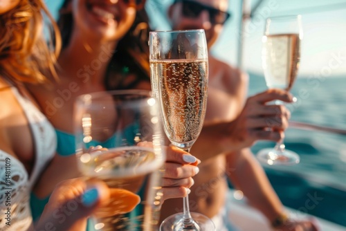 Group of Friends Enjoying Champagne on a Boat in Summer