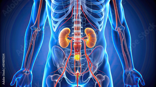 Close-up perspective of ureters, demonstrating their role as conduits for urine flow in the body. photo