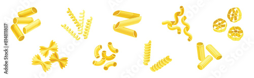 Different Pasta Raw Shape and Type Vector Set