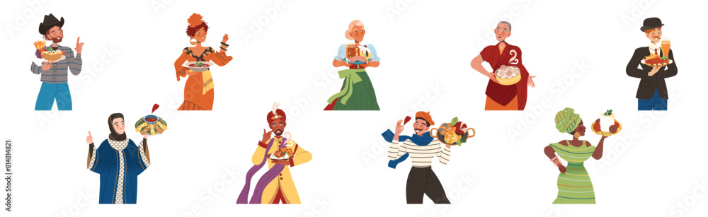 Gastronomic Tourism with People Character Holding Authentic Dish of Native Cuisine Vector Illustration Set Gastronomic Tourism with People Character Holding Authentic Dish of Native Cuisine Vector Illustration Set