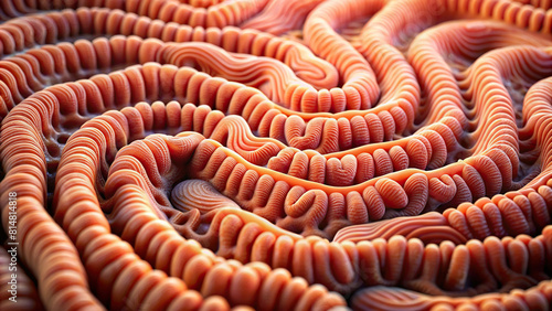 Detailed macro photograph of small intestine's absorptive surface 
