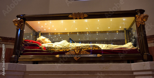 interior of the santuario nostra signora della guardia Don Orione's tomb His body is displayed in a glass case and is a destination for pilgrimages Tortona Italy photo