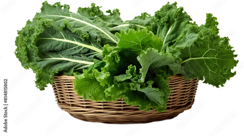 A basket of kale with a transparent background. A basket of kale with a transparent background.