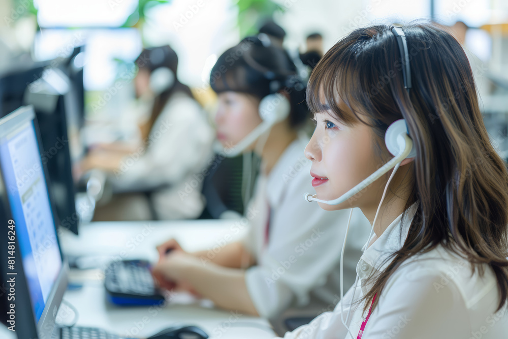 A customer service call center where agents field inquiries and resolve issues with professionalism and efficiency, ensuring customer satisfaction. Generative Ai. A customer service call center where agents field inquiries and resolve issues with professionalism and efficiency, ensuring customer satisfaction. Generative Ai.
