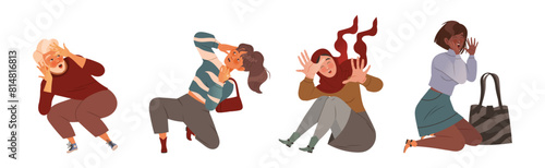 Afraid People Character Scared and Terrified Dodge Vector Set